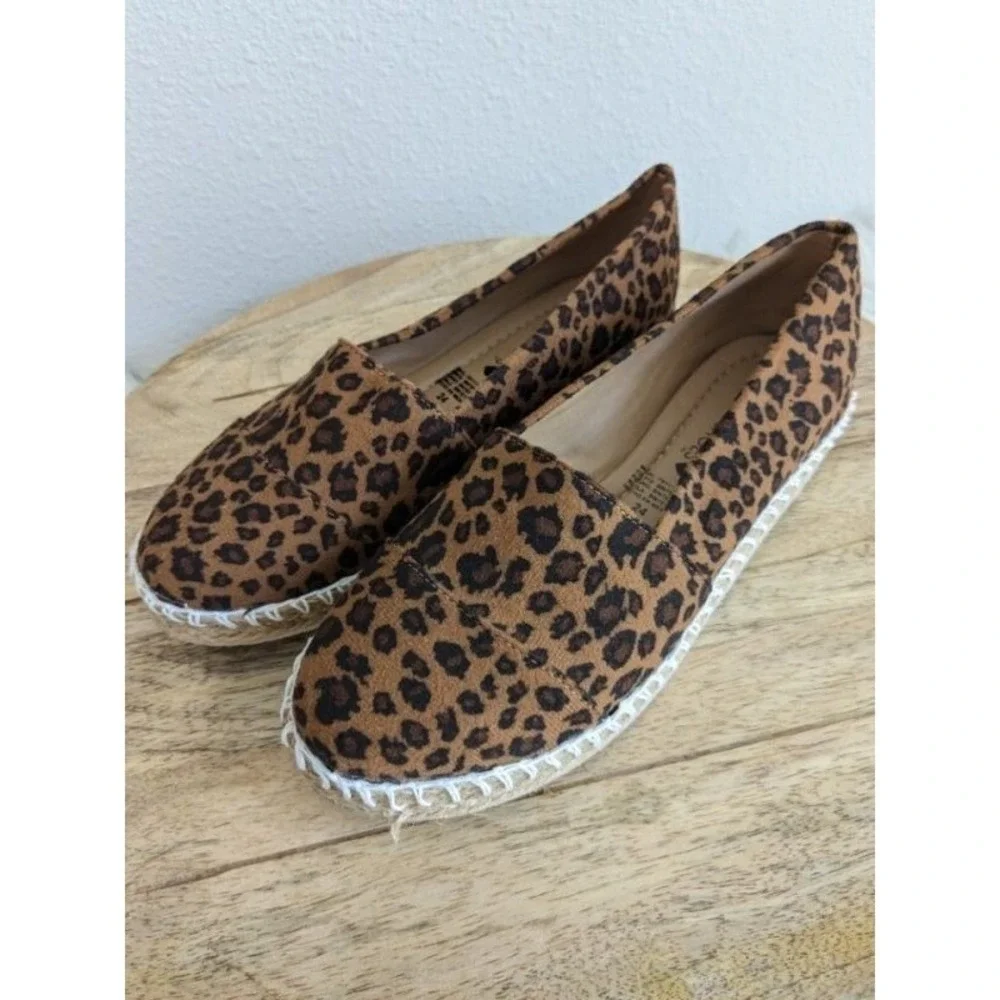 Womens Leopard Print Espadrille  7Platform SlipOn Flats Jute Sole Casual   NEW